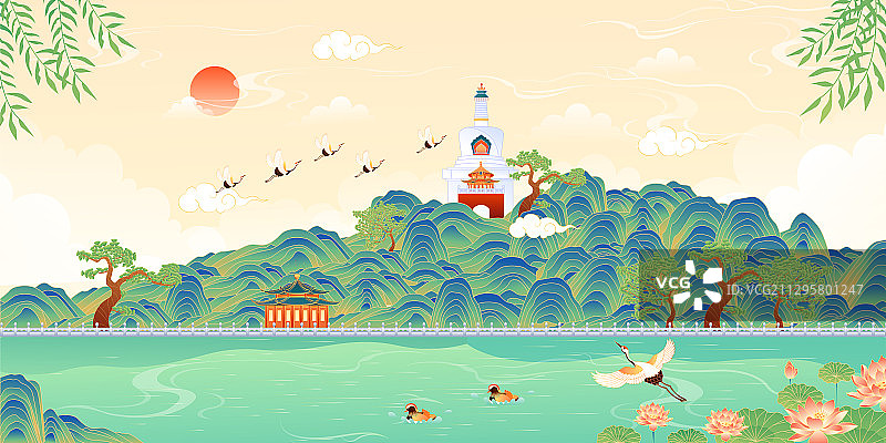 北京北海公园矢量插画图片素材