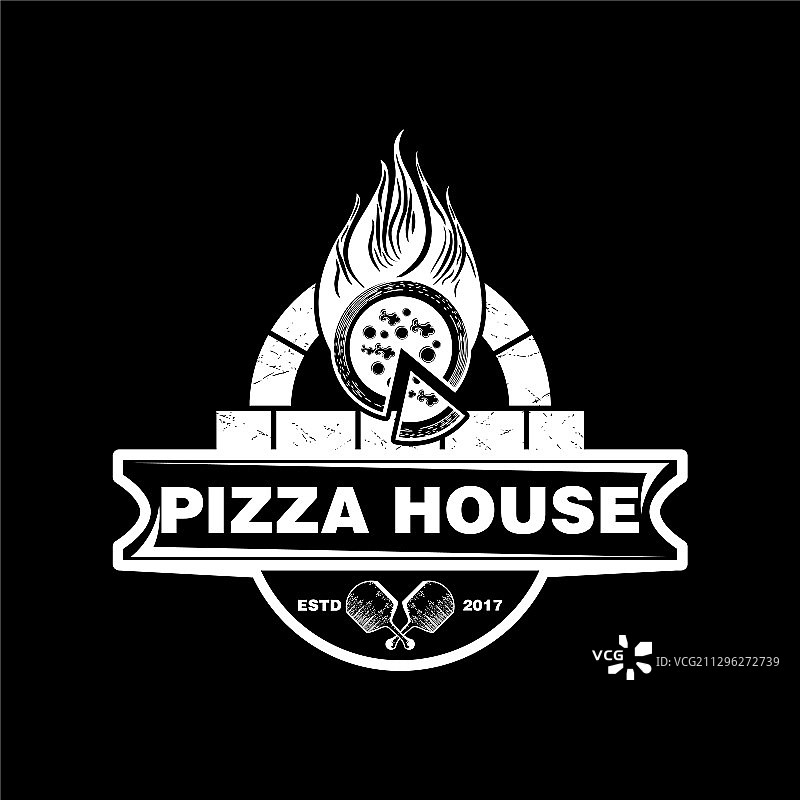 复古披萨徽章热披萨标志图片素材