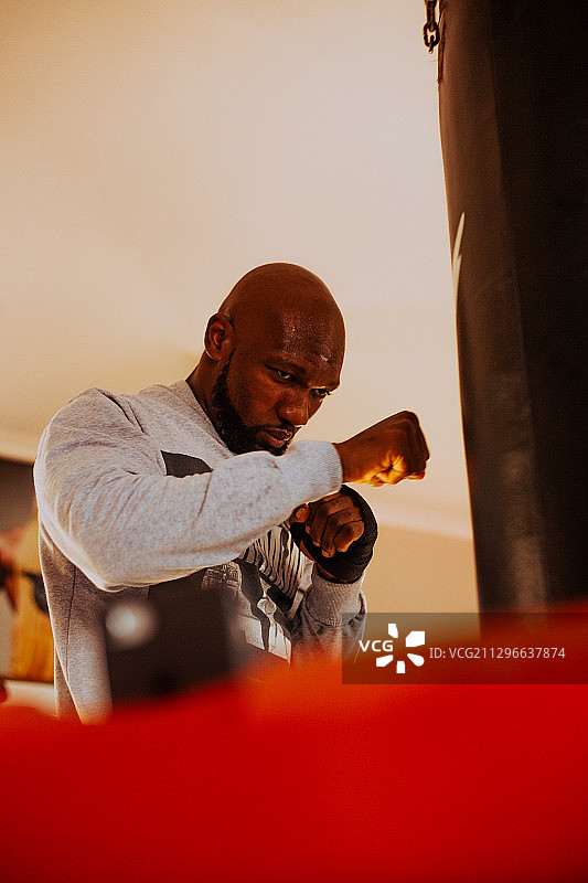 黑人在健身房拳击的肖像图片素材