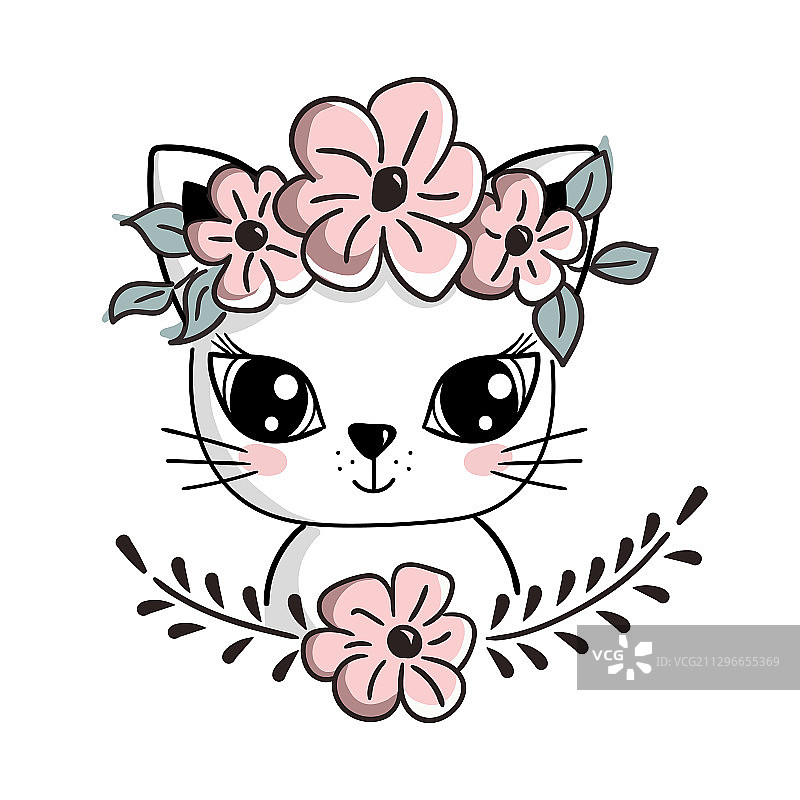 一只头上戴着花的猫图片素材