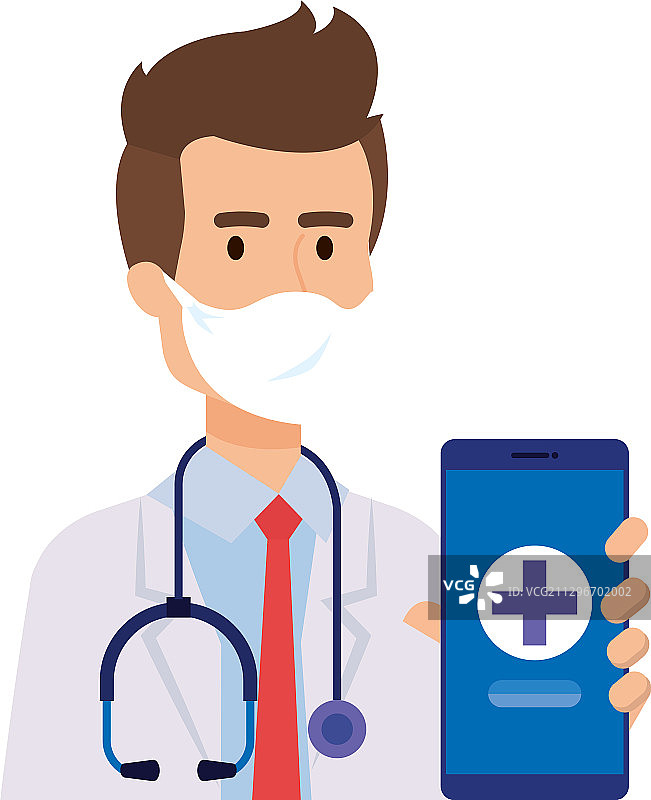 医生男性和智能手机与药物在线图片素材