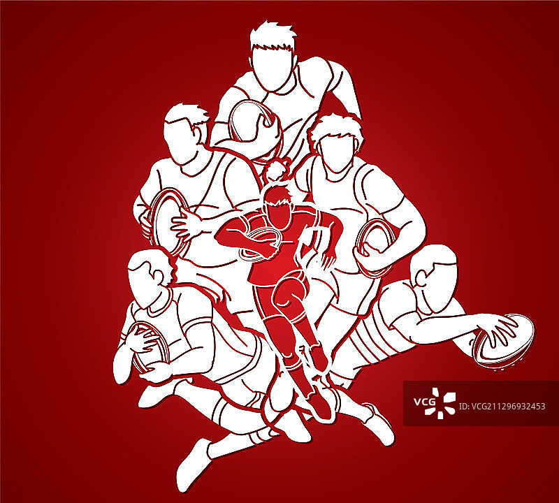 团体橄榄球运动员动作卡通运动图片素材