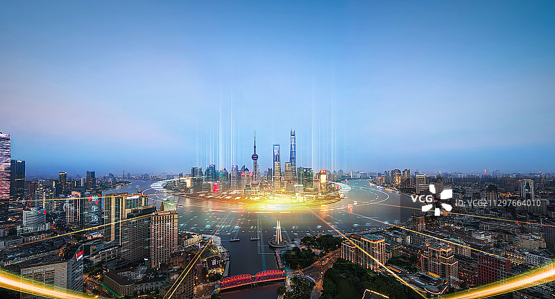 夜景上海陆家嘴东方明珠塔城市天际线建筑数据网络科技经济金融区图片素材