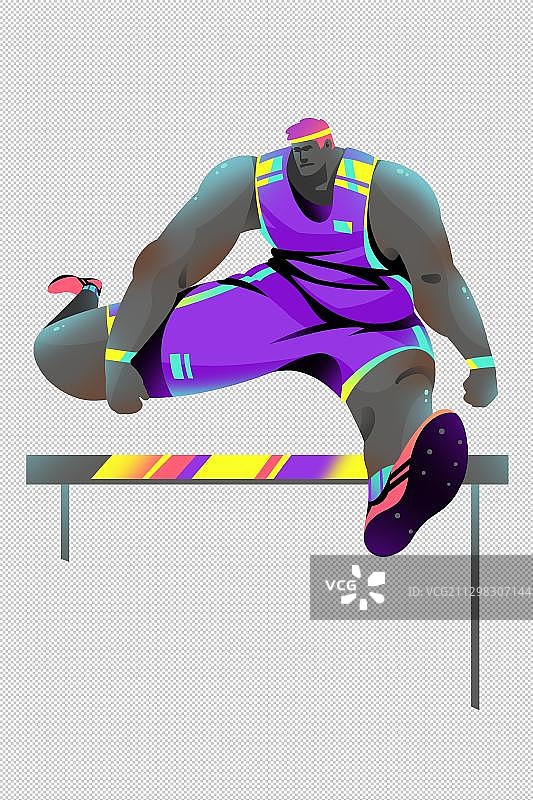 黑人运动员跑步跨栏的插画图片素材
