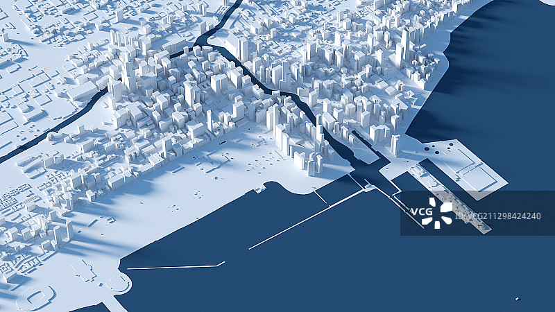 三维渲染的虚拟数字城市白模图片素材