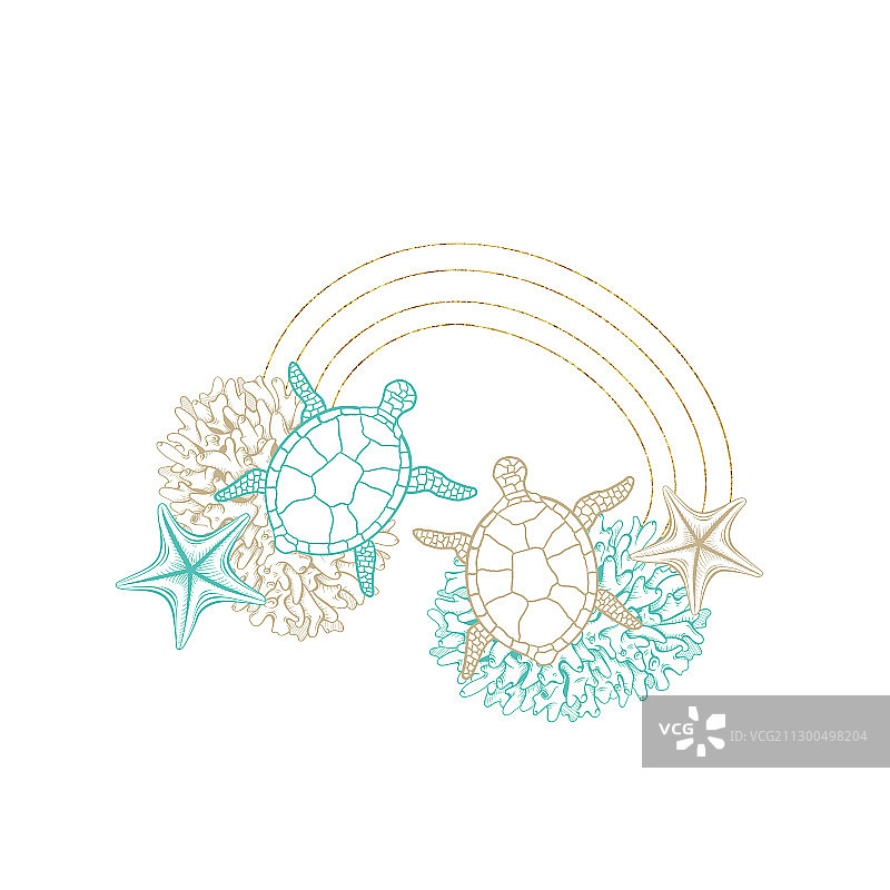 海圈贝壳海龟金线艺术图片素材