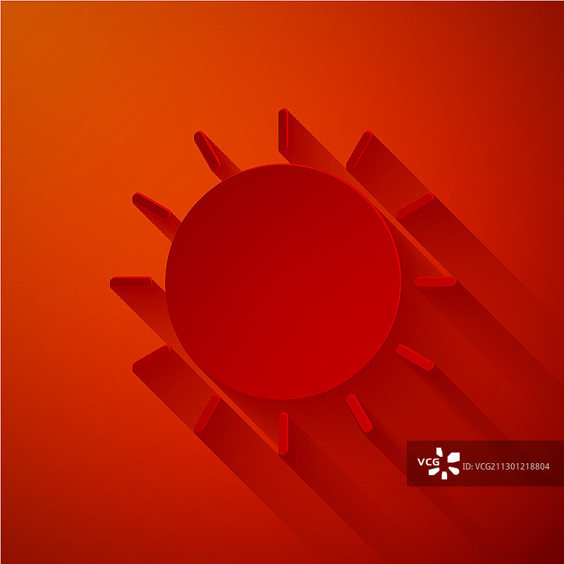 剪纸太阳图标孤立在红色背景图片素材