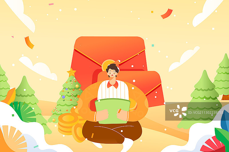 卡通冬季圣诞节礼物平安夜电商网购双十一购物促销送礼矢量插画图片素材