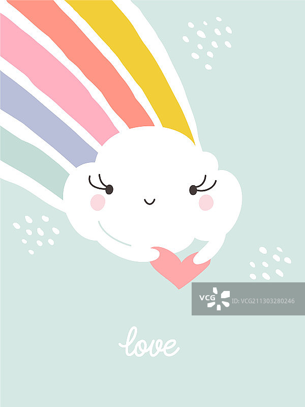 可爱和有趣的卡哇伊雨云与彩虹图片素材