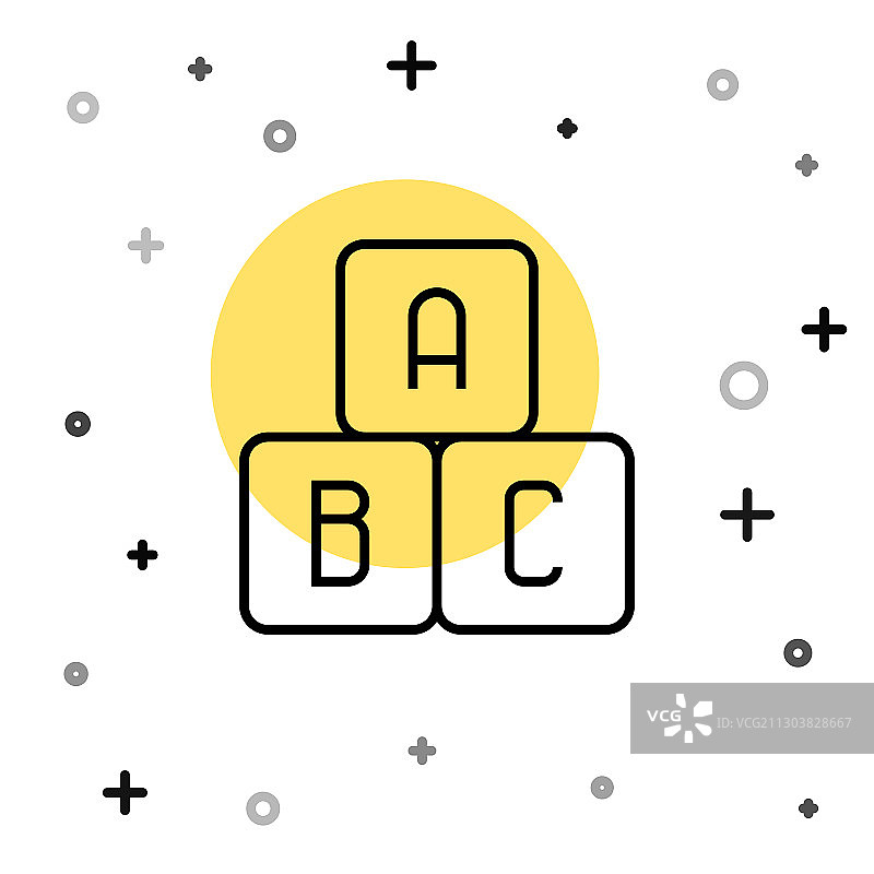 黑线ABC块图标隔离在白色上图片素材
