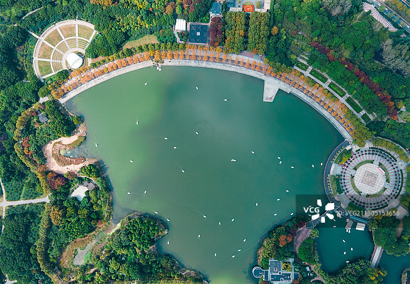 上海浦东世纪公园镜天湖秋日航拍图片素材