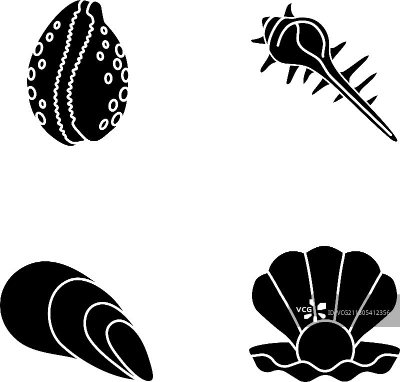 不同的海贝壳黑色象形文字图标设置图片素材