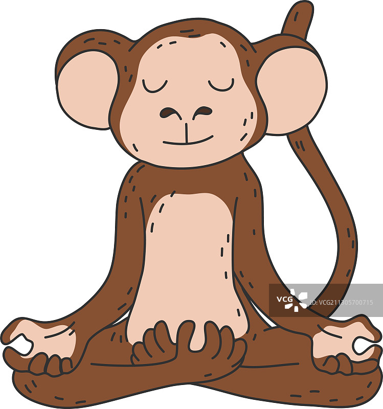 棕色猴子坐和冥想在莲花的姿势图片素材