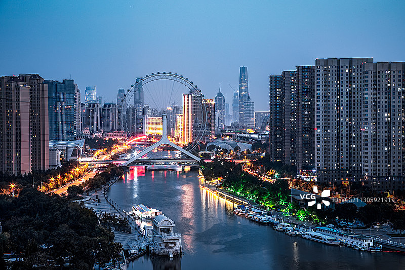 天津海河城市天际线夜景图片素材