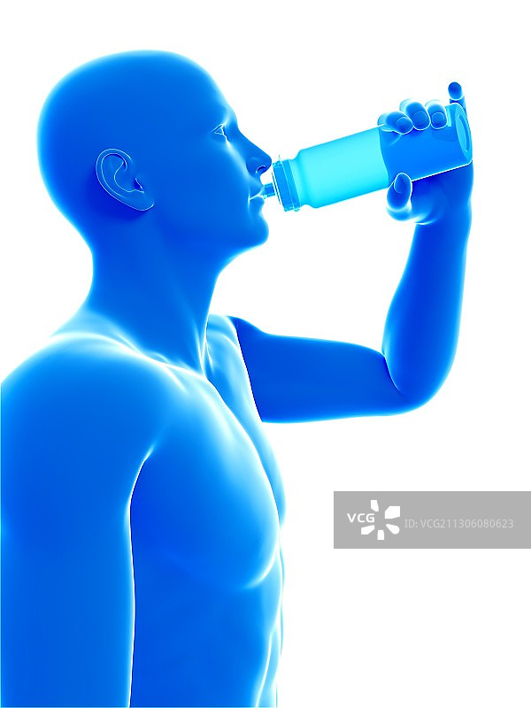 从瓶子里喝水的男人，插图图片素材