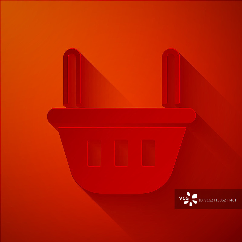 剪纸购物篮图标孤立在红色图片素材