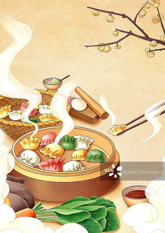 手绘美食饺子冬至春节插画图片素材
