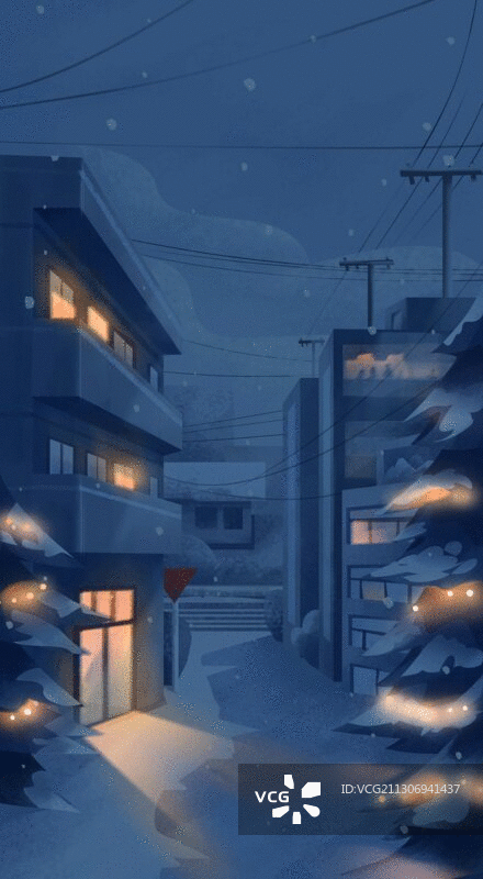 冬天城市小巷里的雪景-动图图片素材