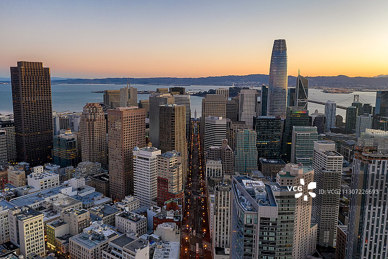 旧金山日出城市风光航拍图片素材