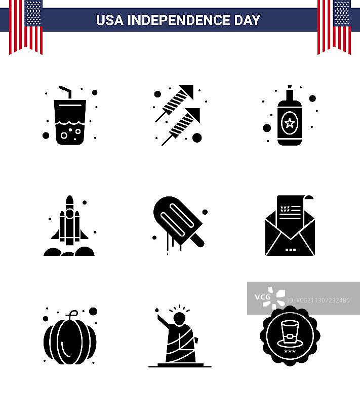 9个立体象形符号代表美国独立日图片素材