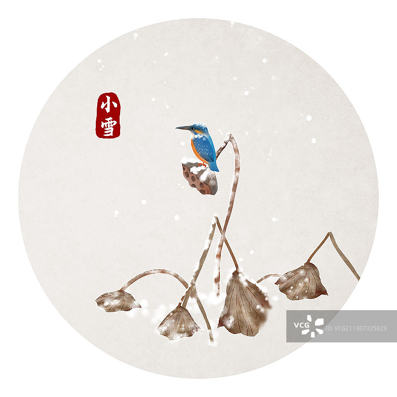 小雪节气中国风圆形插画图片素材