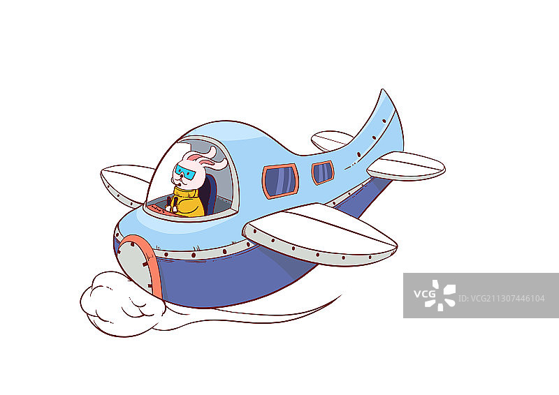 卡通兔子驾驶飞机插画图片素材