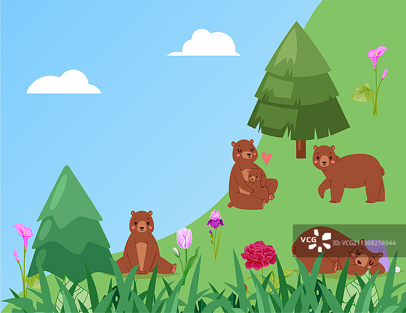 旗帜熊在森林绿草的大自然图片素材