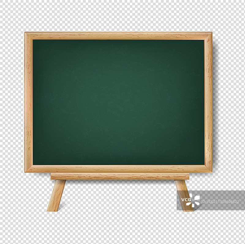 绿色黑板上的木桌子和粉笔图片素材