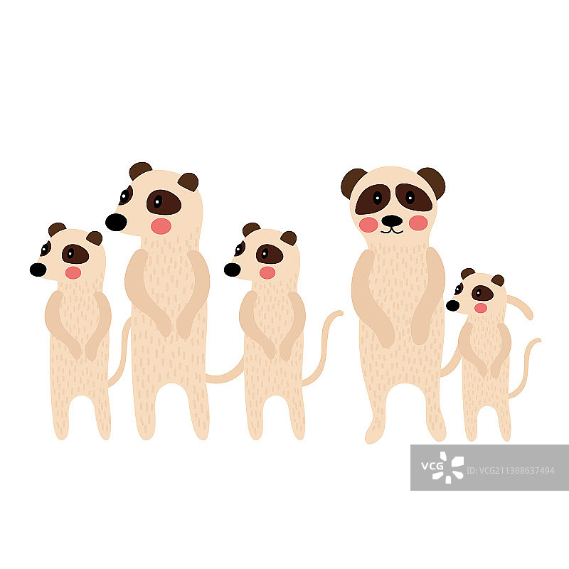 站立猫鼬家庭群动物卡通图片素材