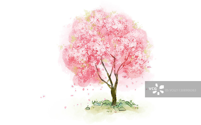 桃花树插画图片素材