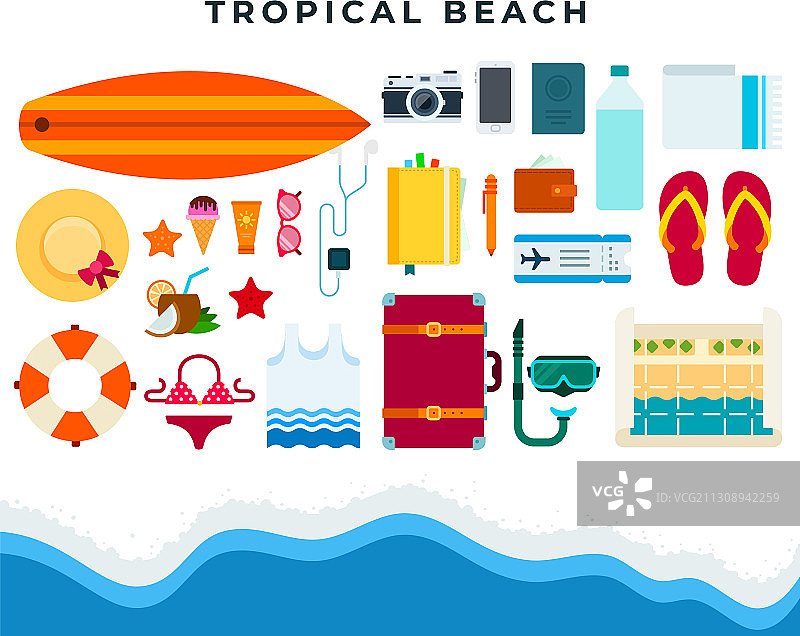 热带海滩休息设置夏季海滩图片素材
