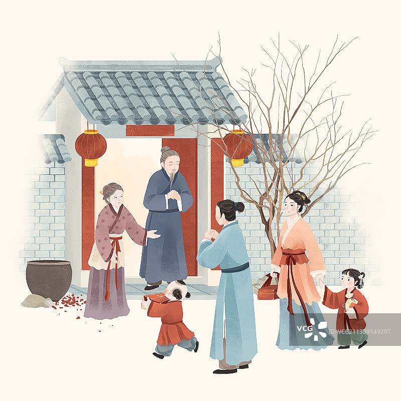 中国古代传统年俗大年初三回娘家插画图片素材