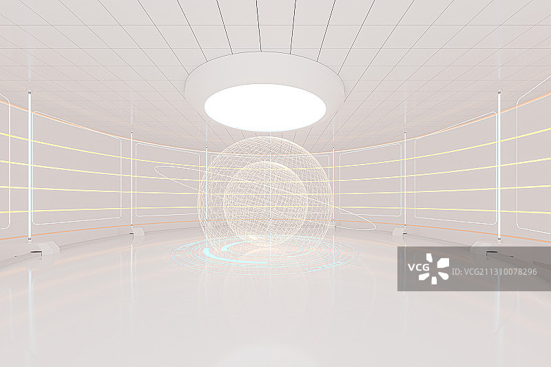 科幻圆形白色室内空间 3D渲染图片素材