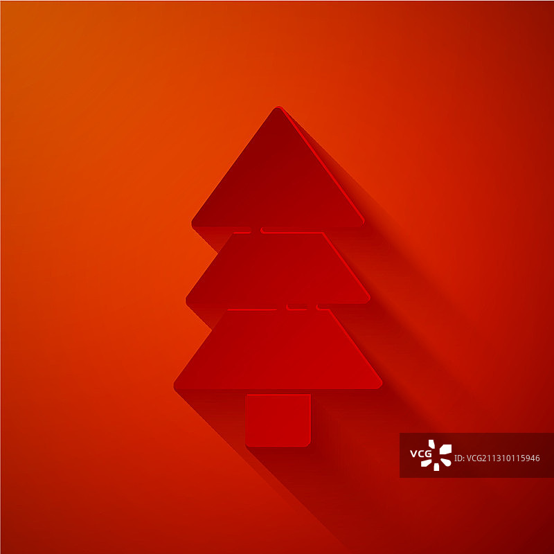 剪纸树图标孤立在红色背景图片素材