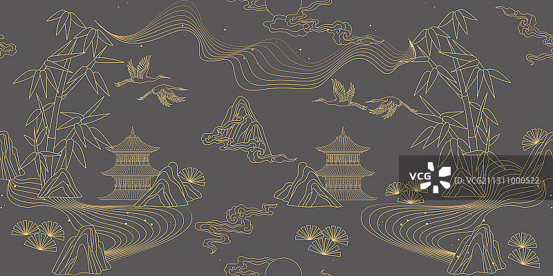 无缝中国风山水线条背景图案图片素材