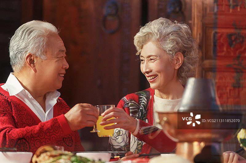 幸福老年夫妇干杯庆祝图片素材
