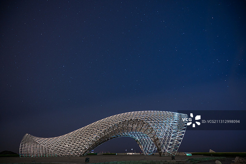 上海市临港新城滴水湖南汇嘴观海公园司南鱼雕塑星空图片素材