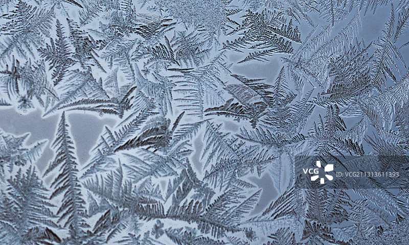 寒冷冬季在窗户上凝结的冰花，雪花，冰晶，窗花，图片素材