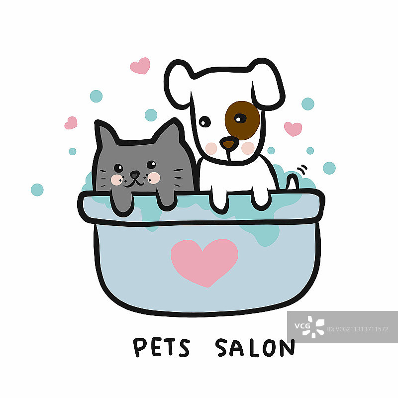 狗和猫在淋浴浴缸宠物沙龙卡通图片素材