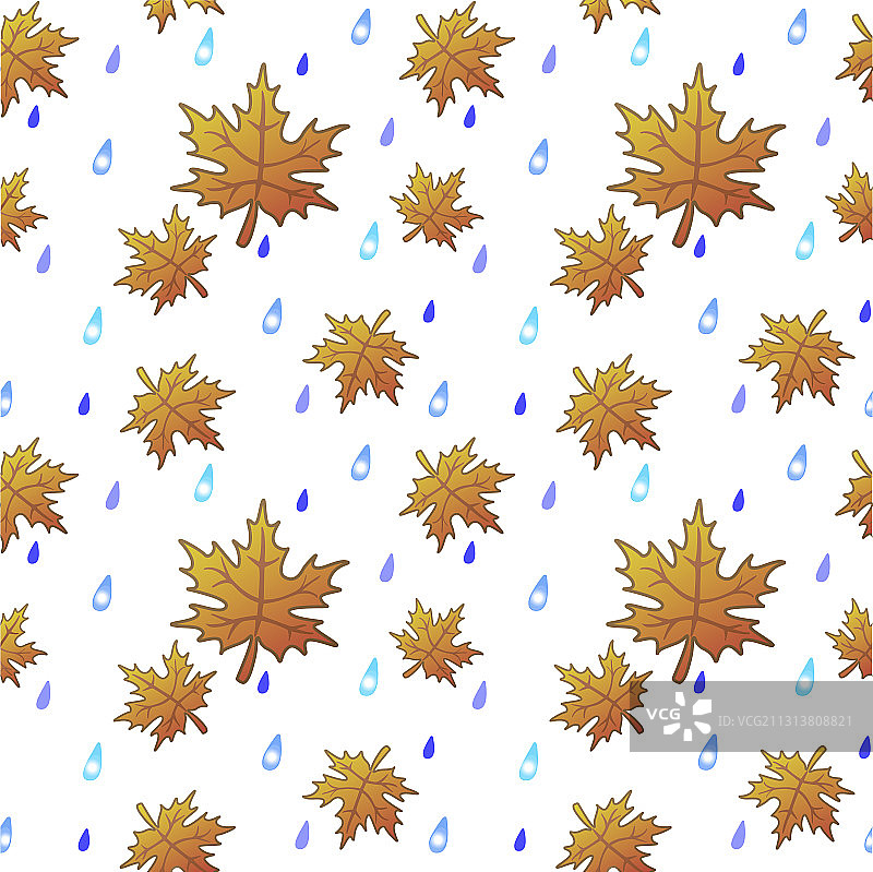 秋天橙色的叶子和五彩缤纷的雨滴图片素材
