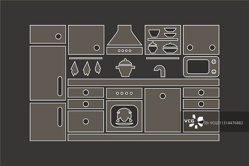 厨房家具图标孤立剪影图片素材