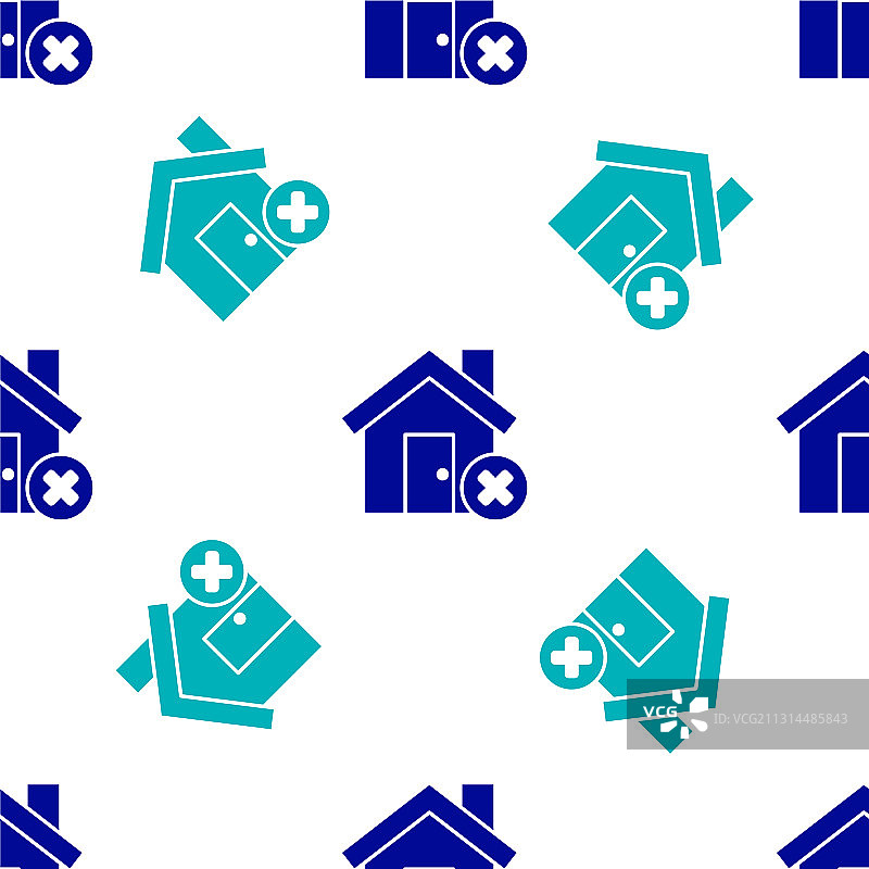 蓝色房子与错误标志图标隔离无缝图片素材