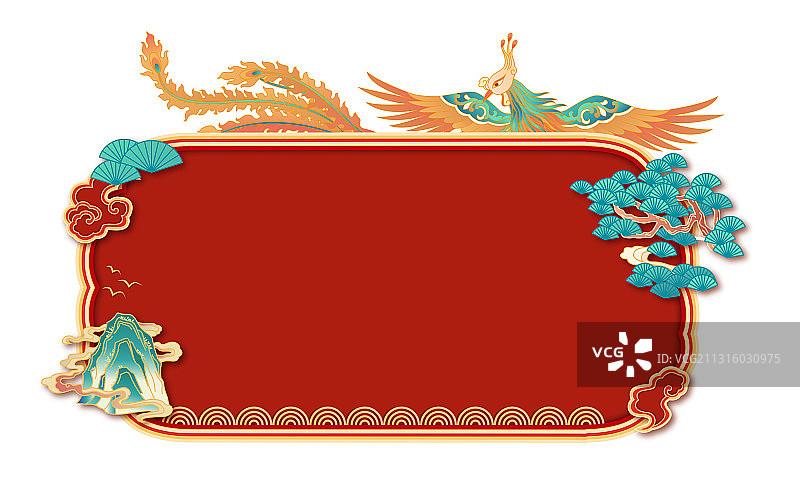 传统凤凰山水边框装饰图案图片素材