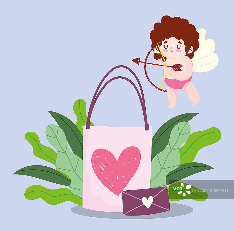 爱情礼品袋和信封浪漫的心形卡通图片素材