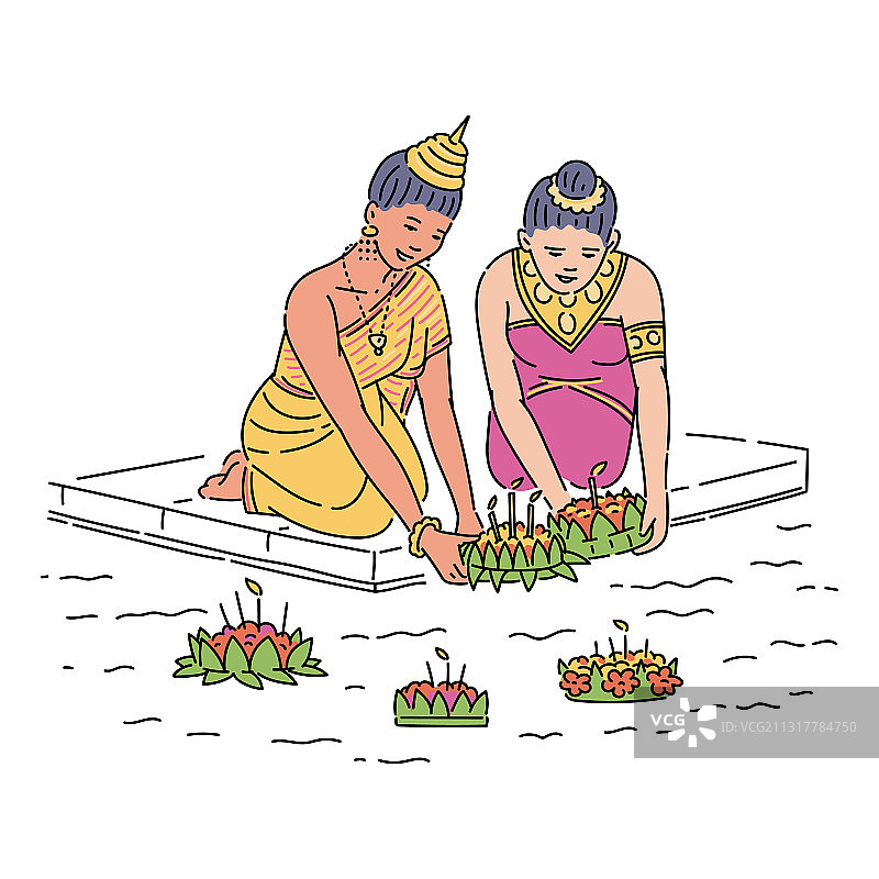 卡通女子庆祝传统泰国罗伊图片素材