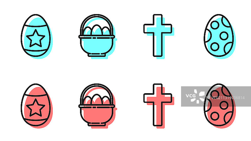 设线基督教十字复活节彩蛋篮子图片素材