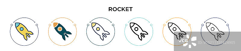 火箭图标在填充细线和轮廓线图片素材