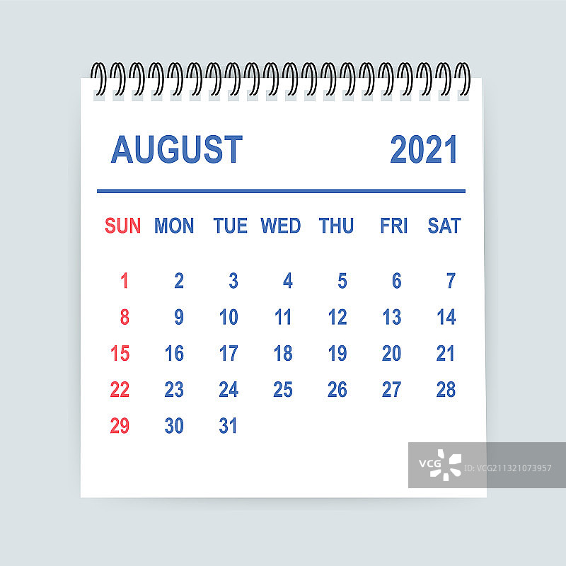 8月2021年日历叶日历2021平图片素材