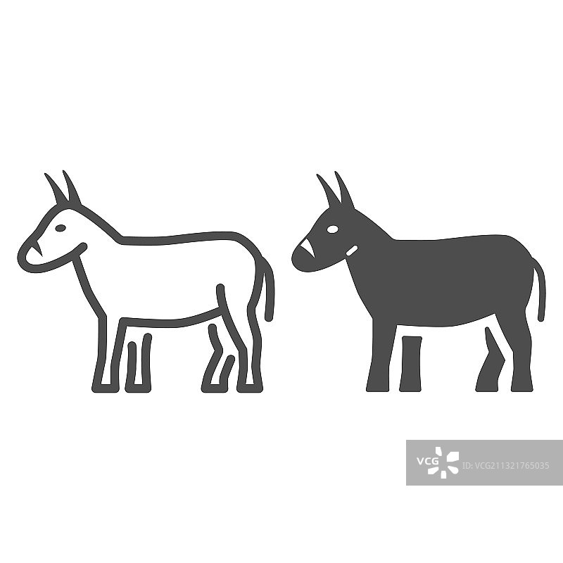 驴线和固体图标农场动物的概念图片素材