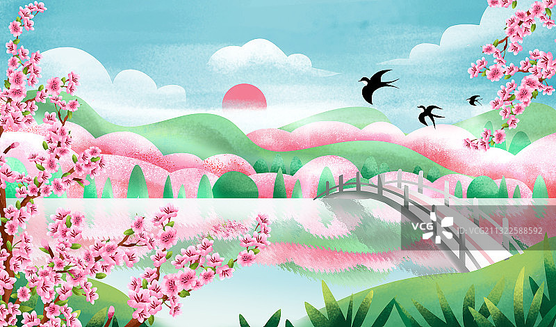 中国春天户外风景 桃花园林图片素材